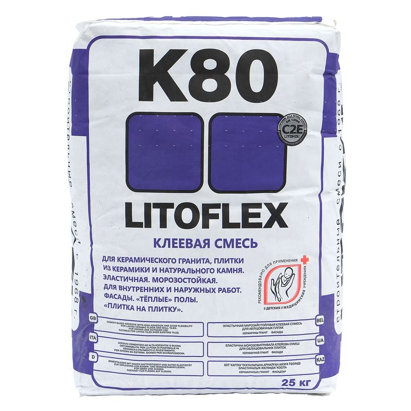 Плиточный клей LITOKOL K80 серый 25 кг 